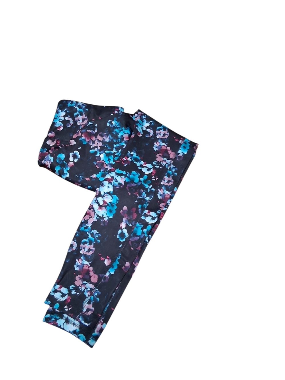 Women's Avia Floral Active Leggings - Black with Blue & Pink Floral - Picture 2 of 3